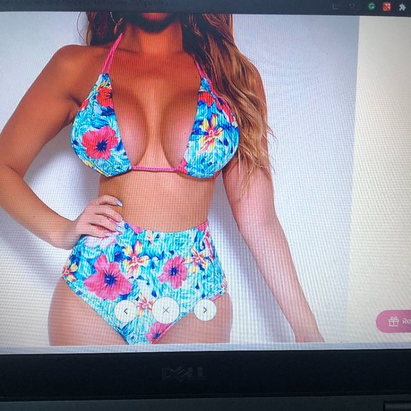 Bikini Pink Floral Halter High Waist Two Piece Swimtsuit New in Package Size S - Picture 7 of 7